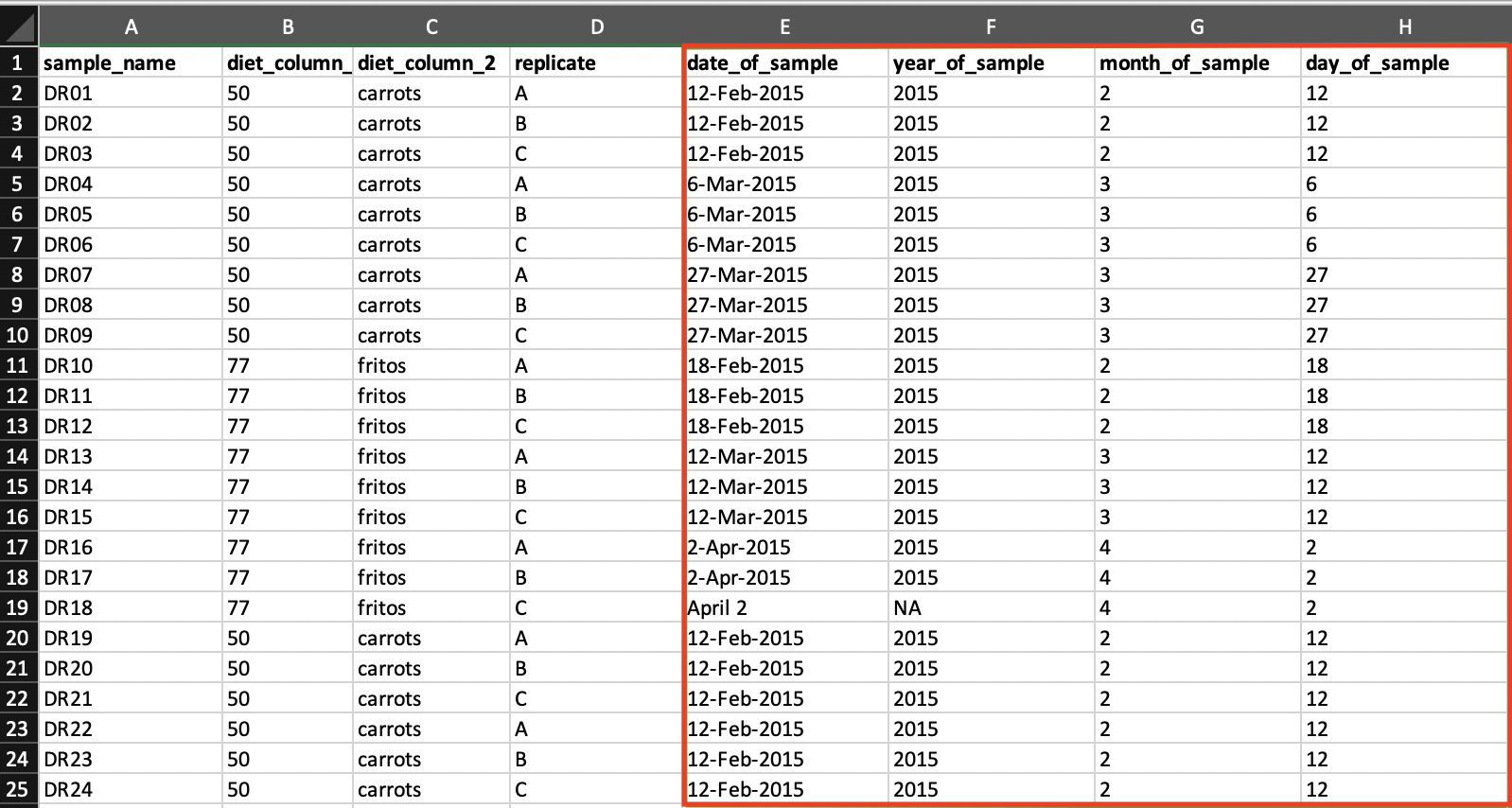 date columns example